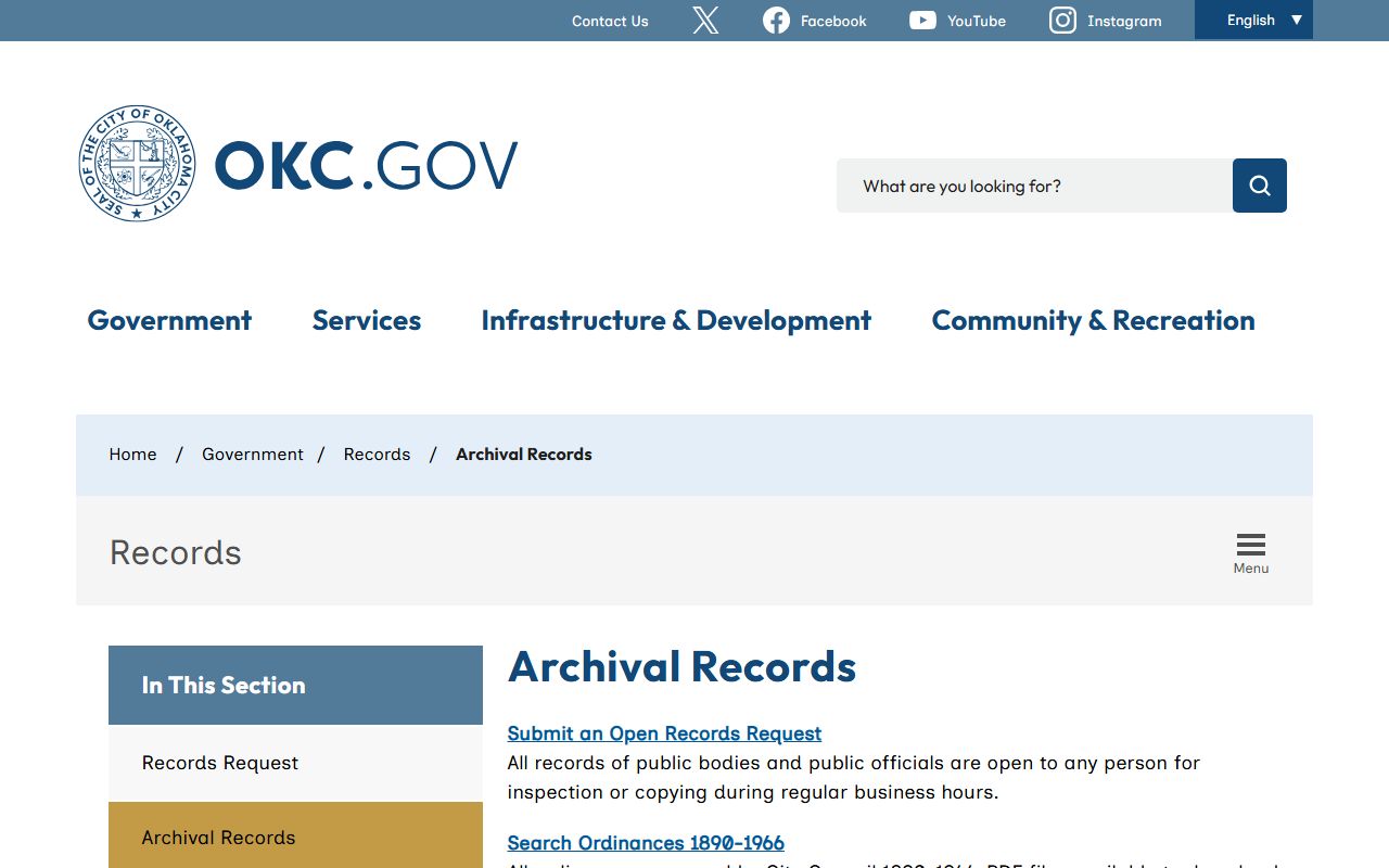 Oklahoma City archival records page for historical deed records