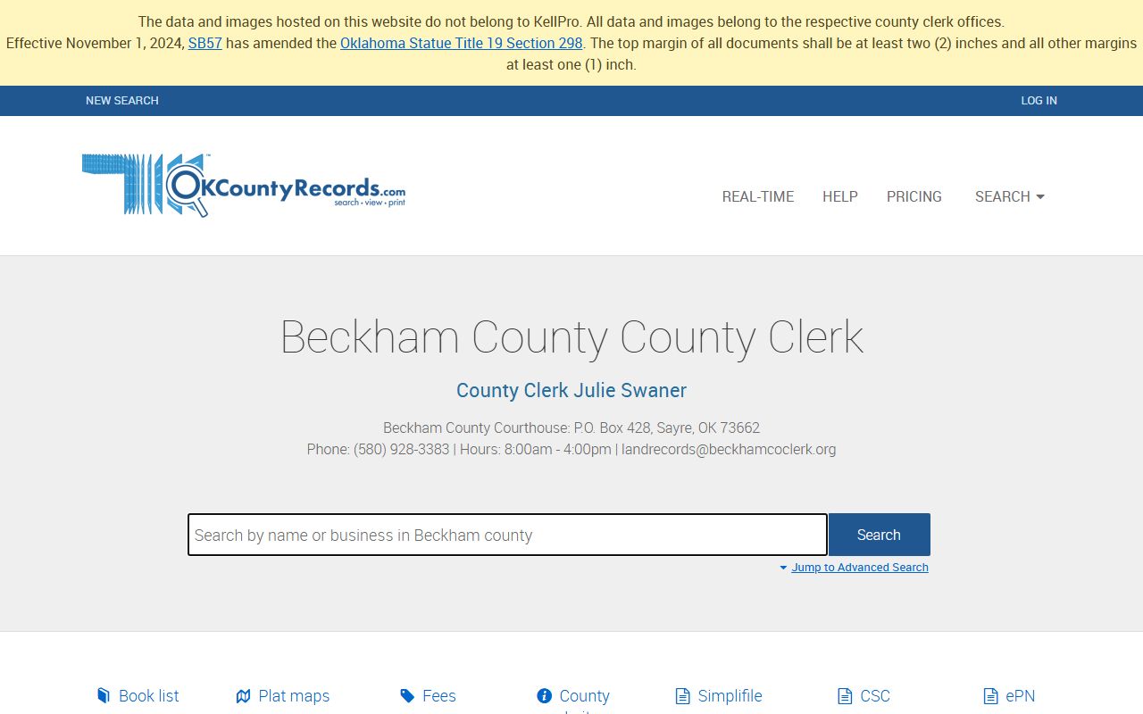 Beckham County deed records search portal on OKCountyRecords