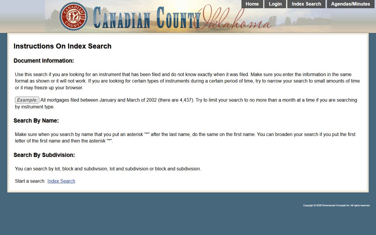 Canadian County deed records independent search portal home page