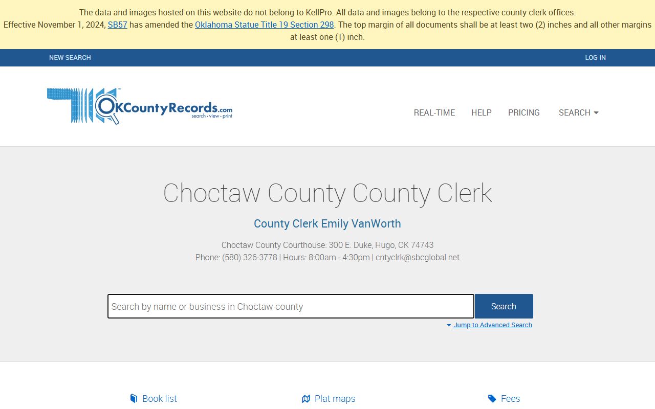 Choctaw County deed records search portal on OKCountyRecords