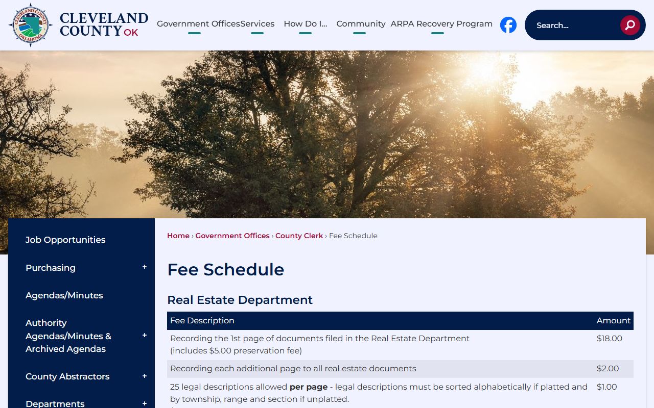 Cleveland County Clerk fee schedule for Norman deed records