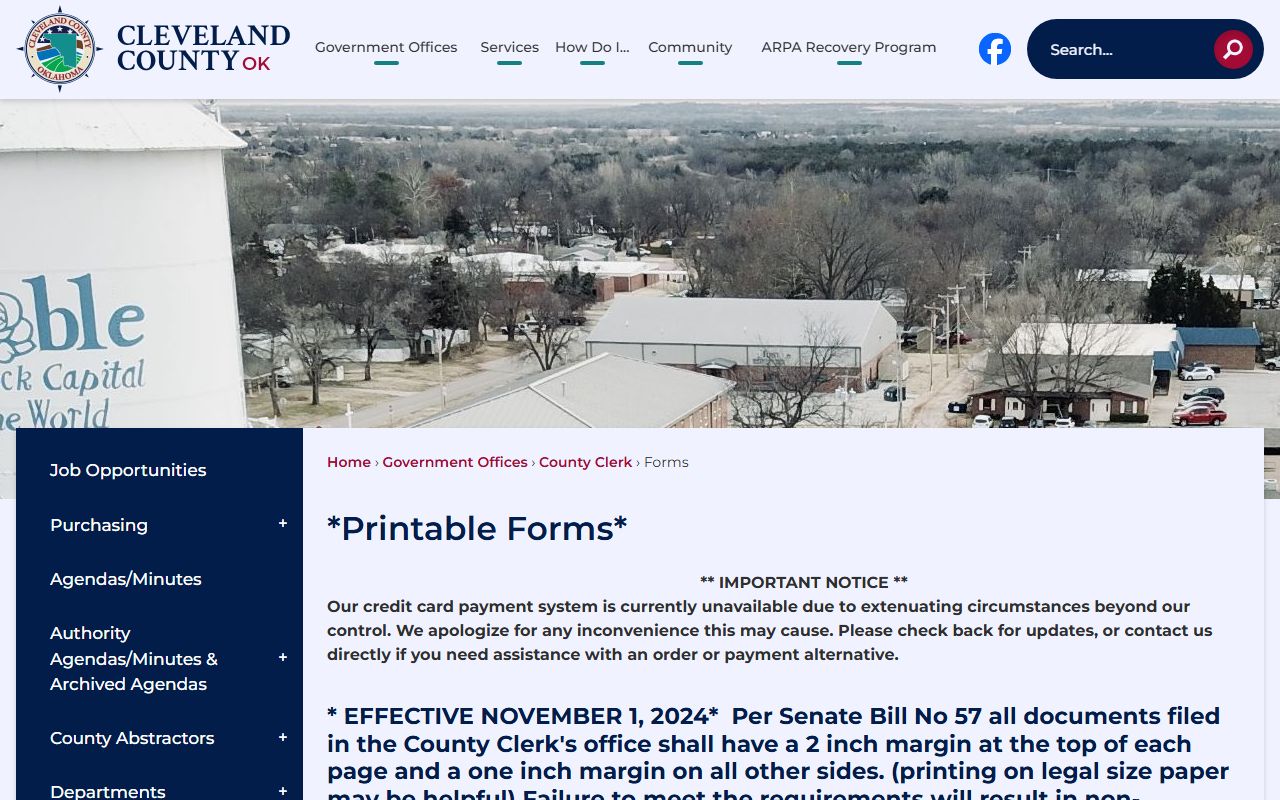 Cleveland County Clerk forms page used by Norman residents for deed records