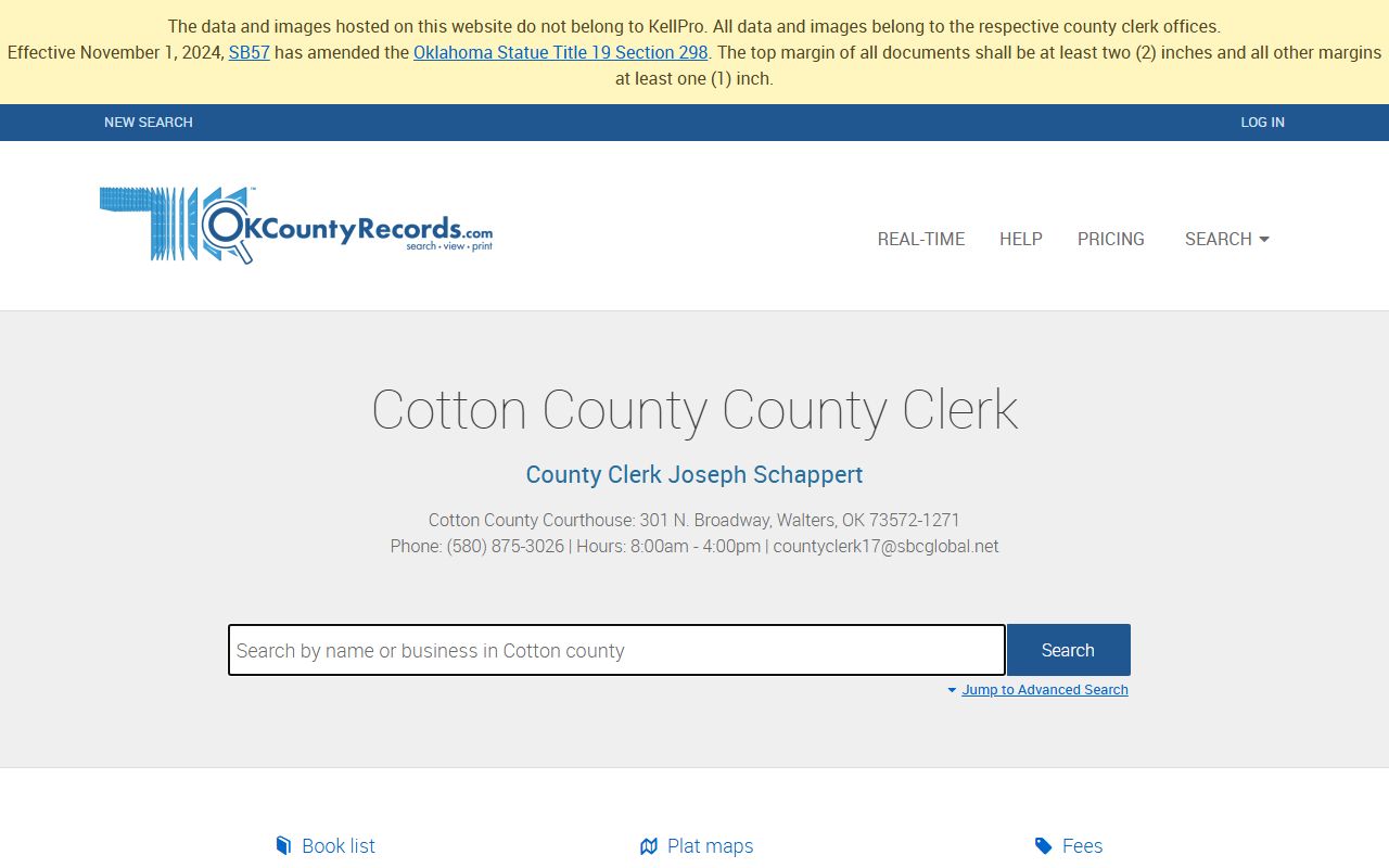 Cotton County deed records search portal on OKCountyRecords