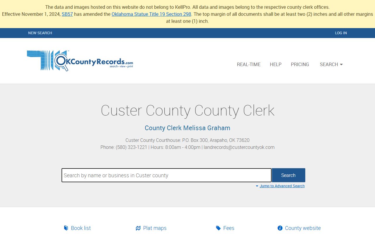 Custer County deed records search portal on OKCountyRecords