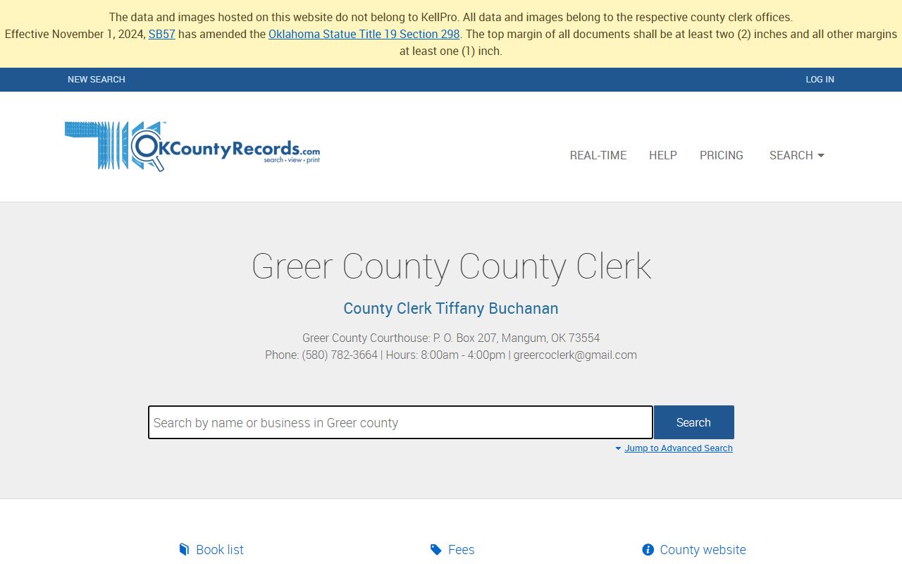 Greer County deed records search portal on OKCountyRecords.com
