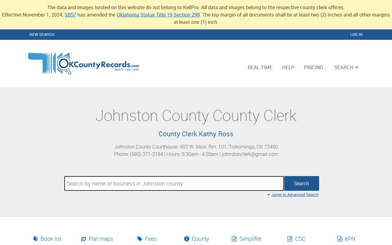 Johnston County deed records search portal on OKCountyRecords.com