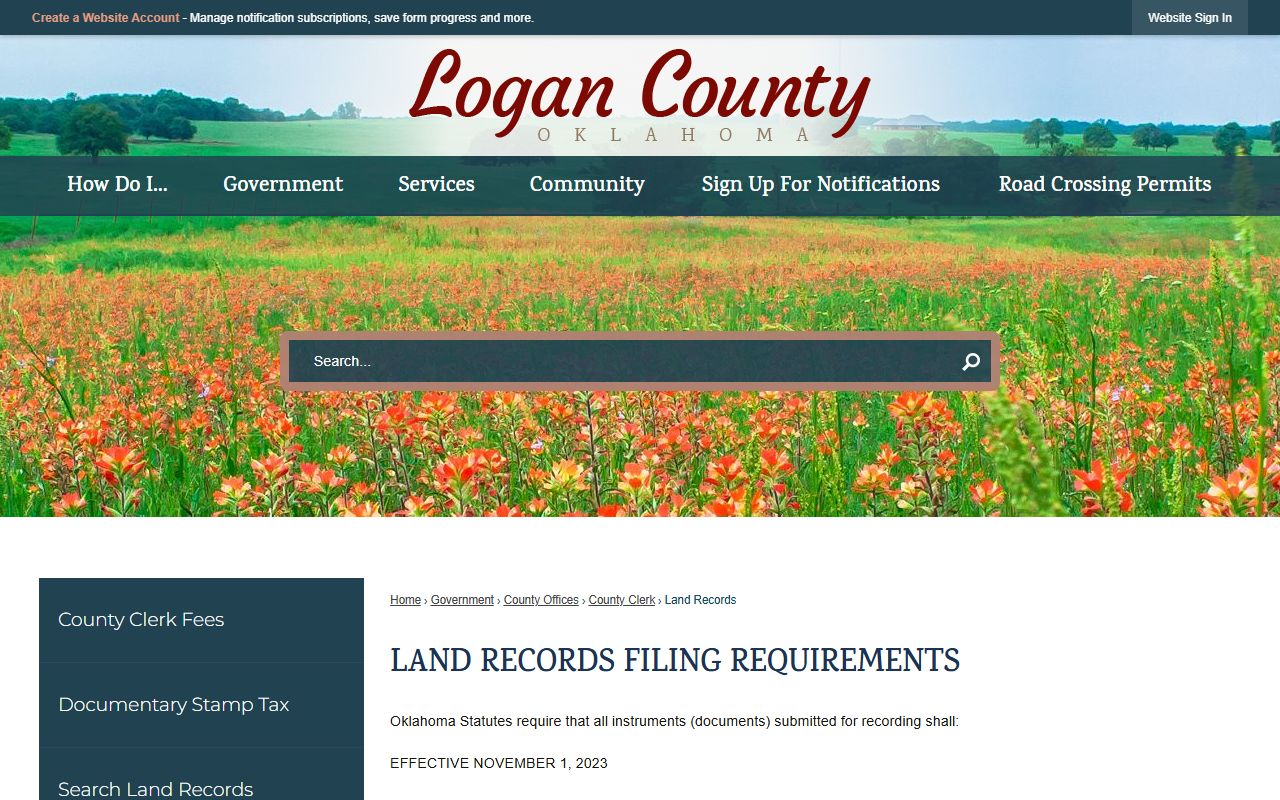 Logan County land records page for deed records search