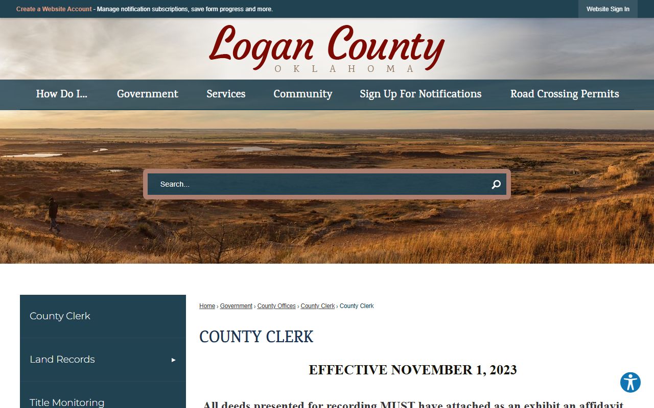 Logan County Clerk home page for Logan County deed records