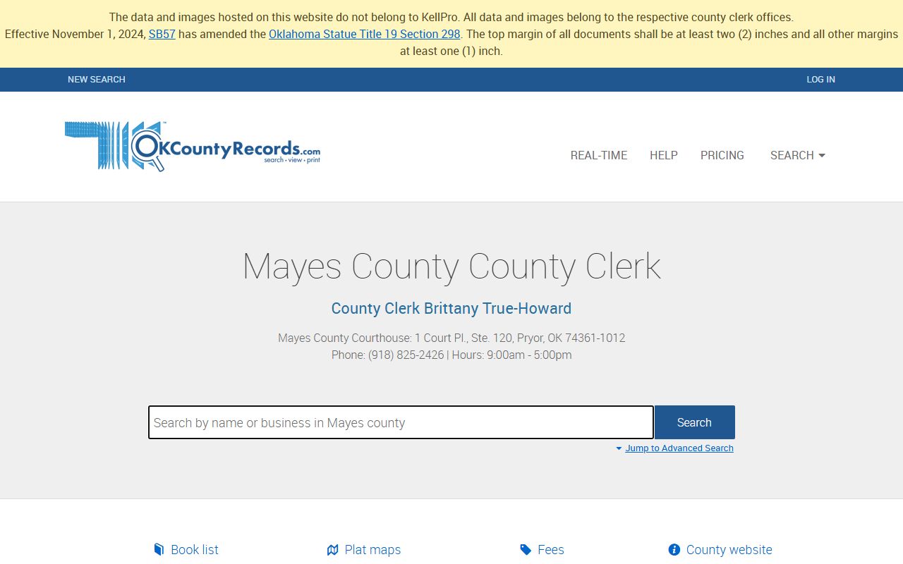 Mayes County deed records search portal on OKCountyRecords