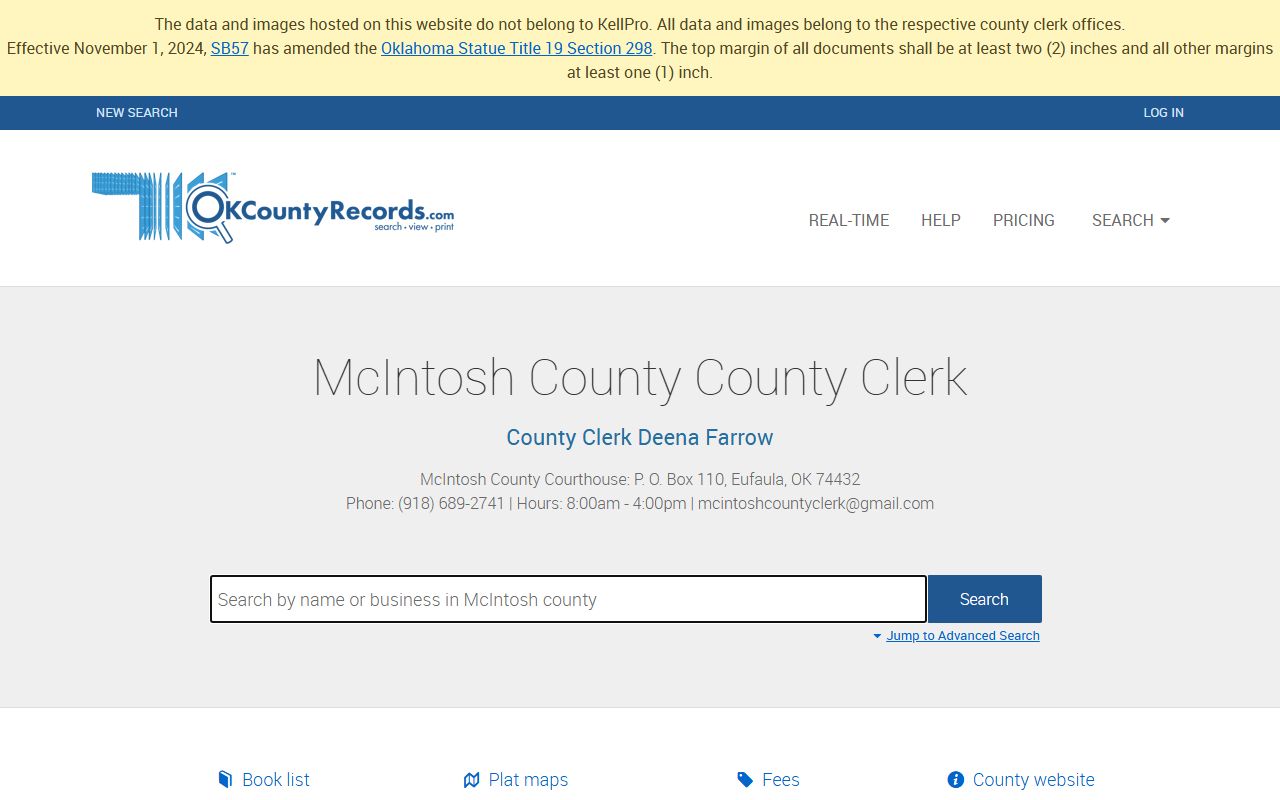 McIntosh County deed records search portal on OKCountyRecords
