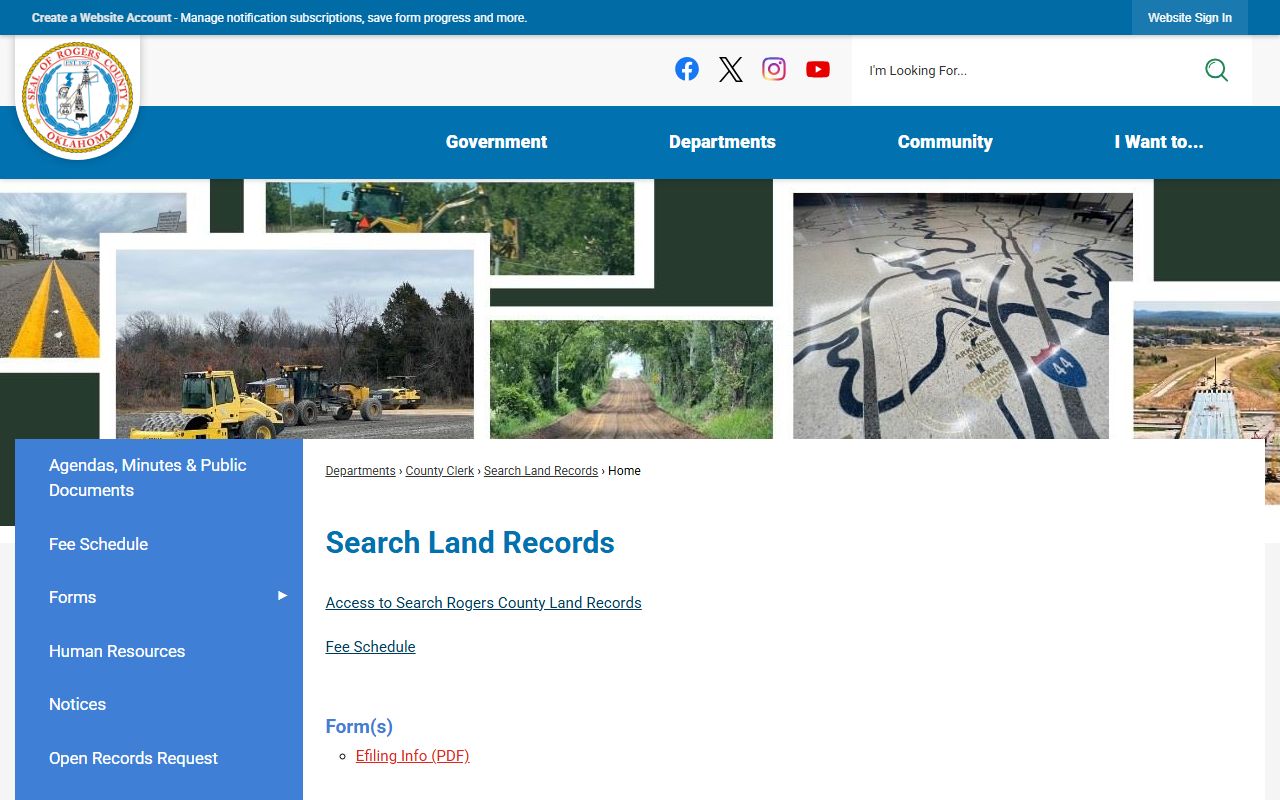 Rogers County land records search page for deed records