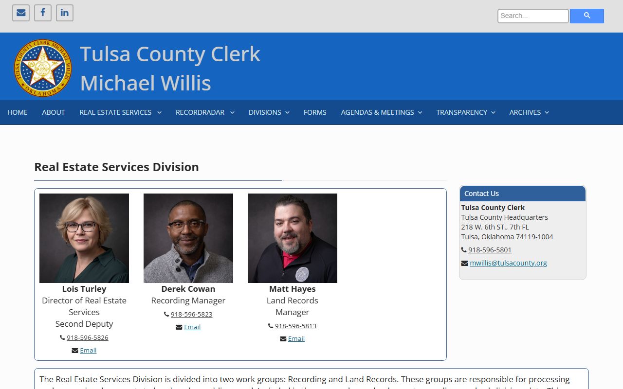 Tulsa County Clerk Land Records Division portal for Broken Arrow deed records search