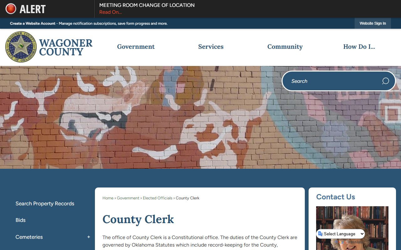 Wagoner County Clerk home page with deed records information