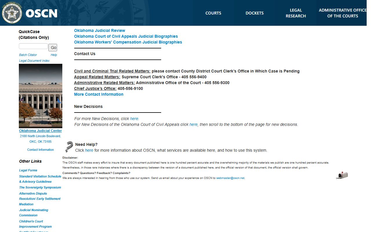 Oklahoma State Courts Network search portal for deed records related cases