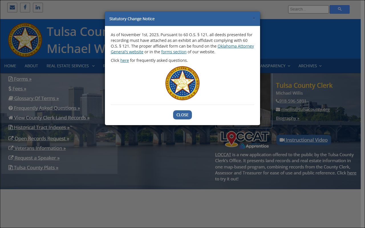 Tulsa County Clerk website for Oklahoma deed records