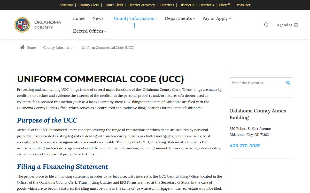 Oklahoma UCC Central Filing Office related to deed records